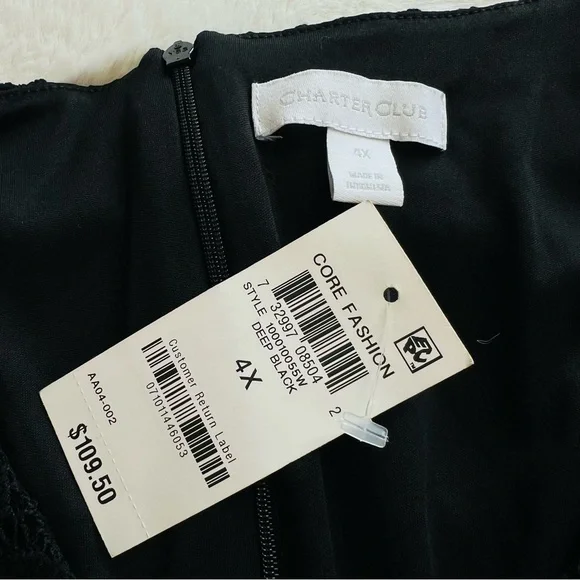 NWT CHARTER CLUB Fit & Flare Lace Overlay Black Knee Length Dress Plus Size 4X - Picture 7 of 10